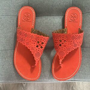 Tory Burch, orange thong, sandal size 6